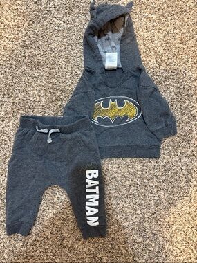 Batman Toddler Hoodie & Pants Set - Charcoal Gray with Yellow Logo